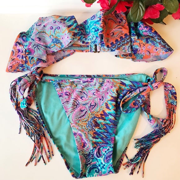 Xhilaration Other - Xhilaration Bikini Set Paisley Fringe Boho S M